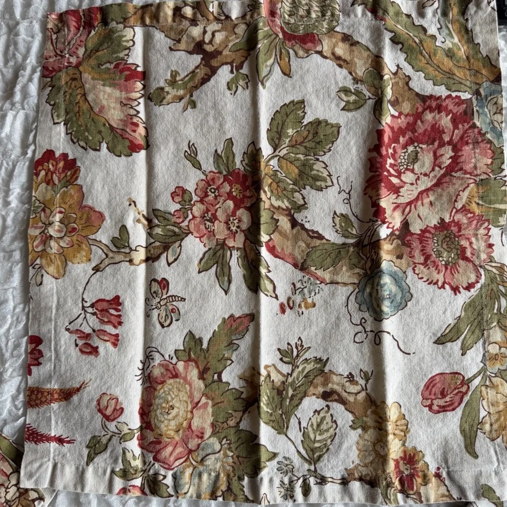 Pottery Barn Floral Linen Cotton Napkins Set Cottagecore Sage Green